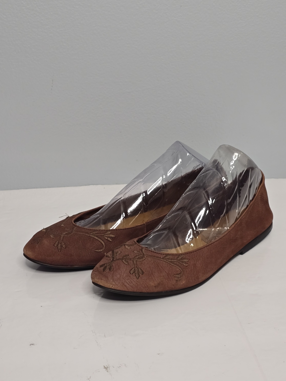 Brown Embroidered Women's Ballet Flats